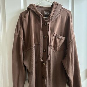 Brown Button-Up Hoodie